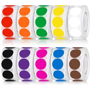 10000 Pieces 3/4 Inch Round Color Coding Labels Roll Adhesive Solid Colors Dot Stickers Assorted Colored Circle Stickers for Inventory Organize, File Classification, 10 Colors