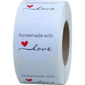 Hybsk Kraft Homemade with Love Stickers 1.5" Inch Round Total 500 Adhesive Labels Per Roll (Kraft)