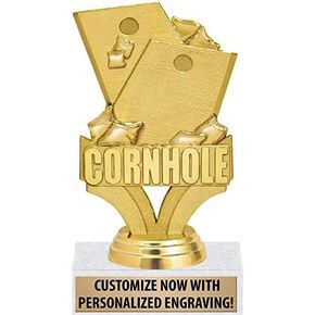 Crown Awards Cornhole Trophy - 6" Gold Cornhole Trophy Engraved On White Marble Base Prime