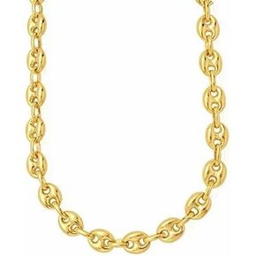The Diamond Deal 14k REAL Yellow Gold 6.9mm Shiny Puffed SOLID Mariner Chain Necklace or Bracelet Bangle for Pendants and Charms with Lobster-Claw Clasp (7", 18", 20" or 24 inch)