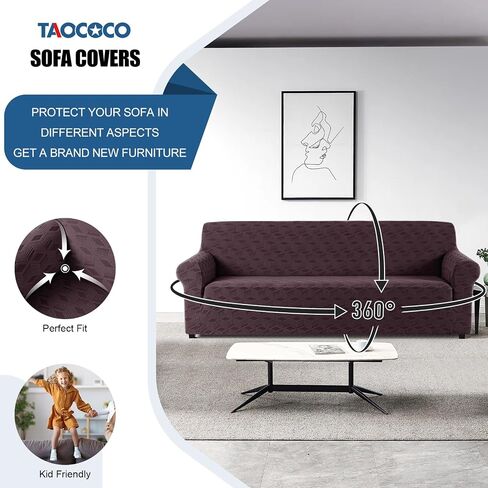 TAOCOCO Stretch Chair Slipcover, 1Piece Non Slip Armchair Cover Washable Chair Sofa Slipcover with 1PCS Throw Pillow Cover, Jacquard Furniture Protector for Pets Dog(1 Seater,Beige) in Saudi Arabia