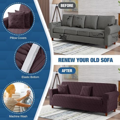 TAOCOCO Stretch Chair Slipcover, 1Piece Non Slip Armchair Cover Washable Chair Sofa Slipcover with 1PCS Throw Pillow Cover, Jacquard Furniture Protector for Pets Dog(1 Seater,Beige) in Saudi Arabia
