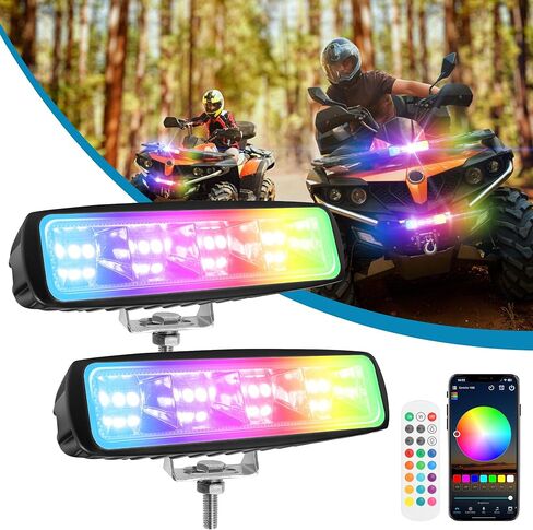 6 بوصة RGB LED القرون الخفيفة للشاحنات، 60W 12000Lm 12V مقاوم للماء متعدد الألوان على الطرق الوعرة ضوء العمل شريط أضواء الفيضانات أضواء القيادة لجرارات ATV UTV على الطرق الوعرة 4WD سيارة عربة الغولف قارب، 2 حزمة in Kuwait