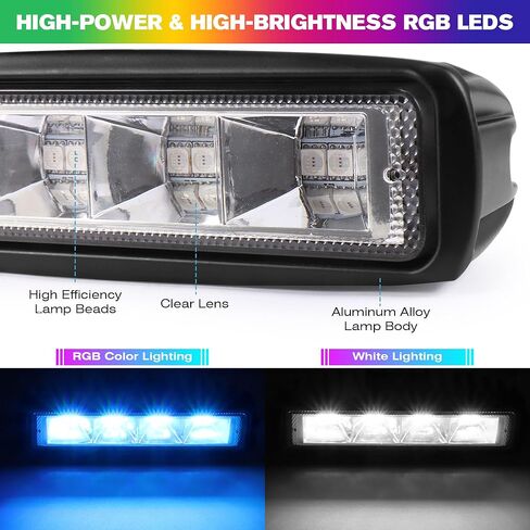 6 بوصة RGB LED القرون الخفيفة للشاحنات، 60W 12000Lm 12V مقاوم للماء متعدد الألوان على الطرق الوعرة ضوء العمل شريط أضواء الفيضانات أضواء القيادة لجرارات ATV UTV على الطرق الوعرة 4WD سيارة عربة الغولف قارب، 2 حزمة in Kuwait