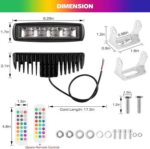 6 بوصة RGB LED القرون الخفيفة للشاحنات، 60W 12000Lm 12V مقاوم للماء متعدد الألوان على الطرق الوعرة ضوء العمل شريط أضواء الفيضانات أضواء القيادة لجرارات ATV UTV على الطرق الوعرة 4WD سيارة عربة الغولف قارب، 2 حزمة in Kuwait