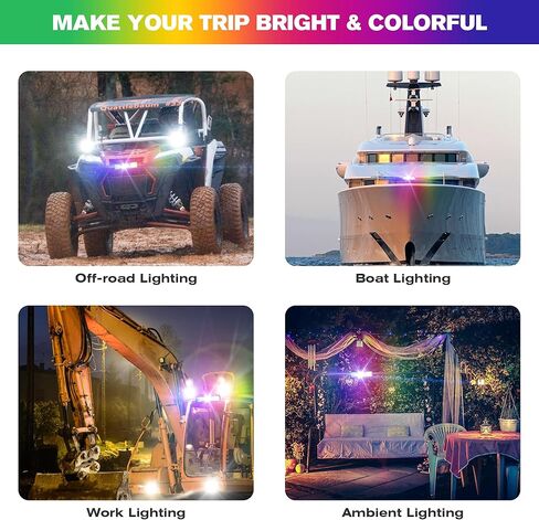 6 بوصة RGB LED القرون الخفيفة للشاحنات، 60W 12000Lm 12V مقاوم للماء متعدد الألوان على الطرق الوعرة ضوء العمل شريط أضواء الفيضانات أضواء القيادة لجرارات ATV UTV على الطرق الوعرة 4WD سيارة عربة الغولف قارب، 2 حزمة in Kuwait