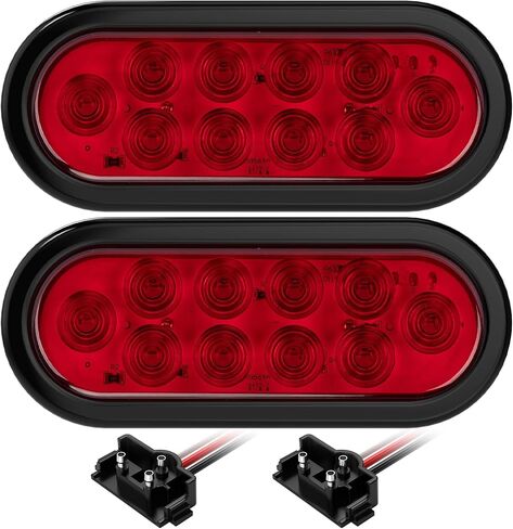 2 PCS 6 Inch LED Trailer Light, Stop Turn Tail Lights with Grommet and Plug, Side Clearance Marker Lamps Sealed Flush - Oval Red in Saudi Arabia