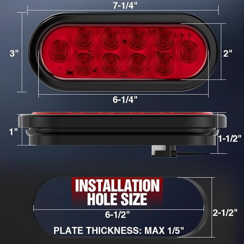2 PCS 6 Inch LED Trailer Light, Stop Turn Tail Lights with Grommet and Plug, Side Clearance Marker Lamps Sealed Flush - Oval Red in Saudi Arabia