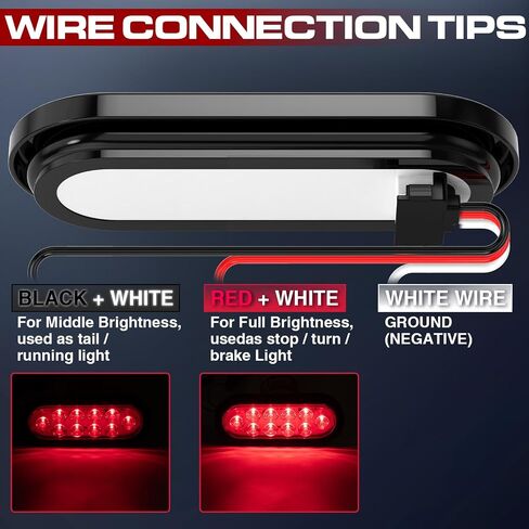 2 PCS 6 Inch LED Trailer Light, Stop Turn Tail Lights with Grommet and Plug, Side Clearance Marker Lamps Sealed Flush - Oval Red in Saudi Arabia