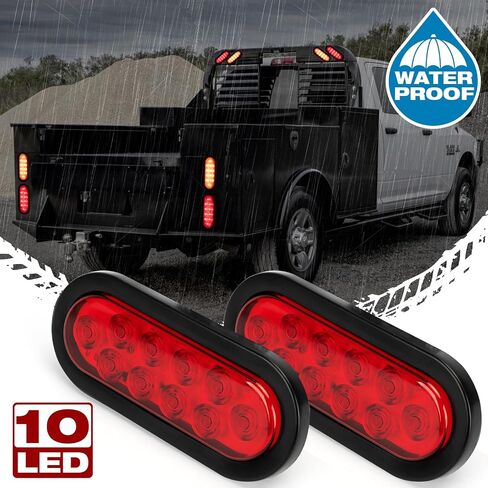 2 PCS 6 Inch LED Trailer Light, Stop Turn Tail Lights with Grommet and Plug, Side Clearance Marker Lamps Sealed Flush - Oval Red in Saudi Arabia