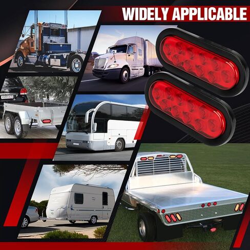 2 PCS 6 Inch LED Trailer Light, Stop Turn Tail Lights with Grommet and Plug, Side Clearance Marker Lamps Sealed Flush - Oval Red in Saudi Arabia