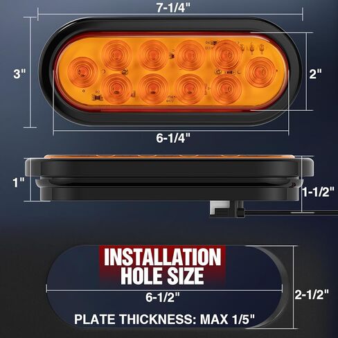 قطعتان من مصابيح LED للمقطورة مقاس 6 بوصات، مصابيح إيقاف الانعطاف مع حلقة معدنية وقابس، مصابيح علامة التخليص الجانبية محكمة الغلق - أحمر بيضاوي in Kuwait