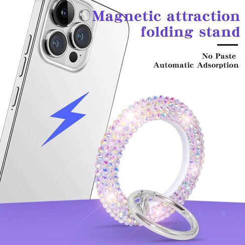 Erolagomat Bling Magnetic Cell Phone Ring Holder Grip Compatible with MagSafe，Glitter Sparkle Magnet Finger Phone Ring Grip Stand Holder Compatible with iPhone 15 14 Plus 13 12, Pro, Pro Max, Mini in Saudi Arabia