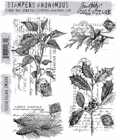 Tim Holtz Stampers Anonymous Cling Stamps, Festive Collage, (CMS459), October 2022 Winter Holiday Christmas Release, Carnora Storage Mesh Bag, Bundle of 2 Items in Saudi Arabia