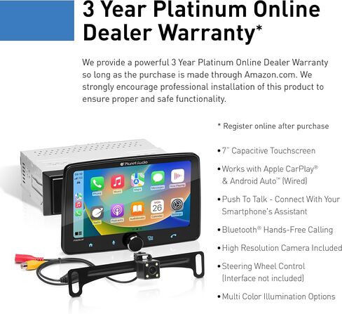 ستيريو السيارة Planet Audio P70CPA-PCF - Apple CarPlay، Android Auto، Single Din، شاشة لمس 7 بوصة، بلوتوث، بدون مشغل DVD CD، مستقبل راديو AM/FM، كاميرا احتياطية in Kuwait