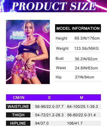 Nicute Women's Sequins Shorts Led Light Up Shorts Sparkly High Waist Hot Pants Bottoms Shorts for Music Festival Disco Party in Kuwait