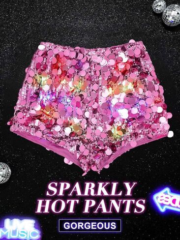 Nicute Women's Sequins Shorts Led Light Up Shorts Sparkly High Waist Hot Pants Bottoms Shorts for Music Festival Disco Party in Kuwait