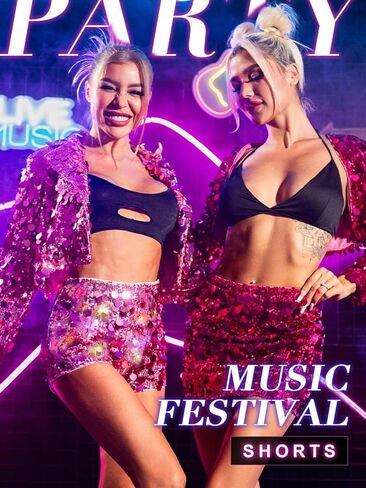 Nicute Women's Sequins Shorts Led Light Up Shorts Sparkly High Waist Hot Pants Bottoms Shorts for Music Festival Disco Party in Kuwait