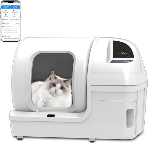 Automatic Cat Litter Box Self Cleaning - UPFAS 100L Extra Large Cat Litter Box with APP Control & Safe Alert & Smart Health Monitor, Odor Removal Cat Litter Box for Multiple Cats, White in Kuwait