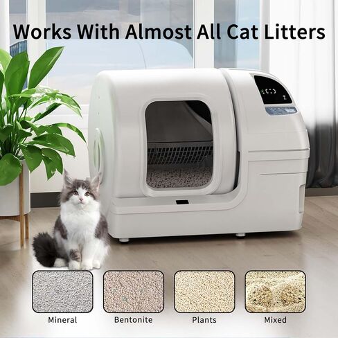 Automatic Cat Litter Box Self Cleaning - UPFAS 100L Extra Large Cat Litter Box with APP Control & Safe Alert & Smart Health Monitor, Odor Removal Cat Litter Box for Multiple Cats, White in Kuwait