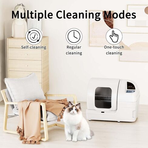 Automatic Cat Litter Box Self Cleaning - UPFAS 100L Extra Large Cat Litter Box with APP Control & Safe Alert & Smart Health Monitor, Odor Removal Cat Litter Box for Multiple Cats, White in Kuwait