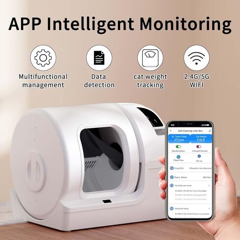 Automatic Cat Litter Box Self Cleaning - UPFAS 100L Extra Large Cat Litter Box with APP Control & Safe Alert & Smart Health Monitor, Odor Removal Cat Litter Box for Multiple Cats, White in Kuwait