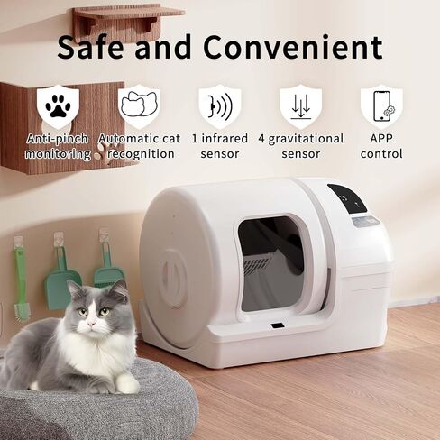 Automatic Cat Litter Box Self Cleaning - UPFAS 100L Extra Large Cat Litter Box with APP Control & Safe Alert & Smart Health Monitor, Odor Removal Cat Litter Box for Multiple Cats, White in Kuwait