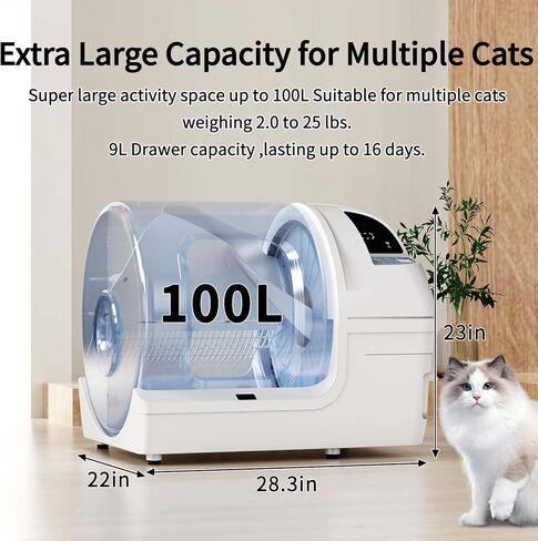 Automatic Cat Litter Box Self Cleaning - UPFAS 100L Extra Large Cat Litter Box with APP Control & Safe Alert & Smart Health Monitor, Odor Removal Cat Litter Box for Multiple Cats, White in Kuwait