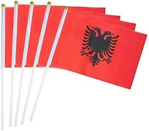 25 Pack Hand Held Small Mini Flag Albania Albanian Flag Stick Flag Round Top National Country Flags,Party Decorations Supplies For Parades,World Cup,Festival Events,International Festival in Saudi Arabia