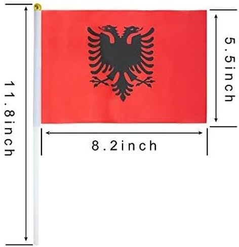 25 Pack Hand Held Small Mini Flag Albania Albanian Flag Stick Flag Round Top National Country Flags,Party Decorations Supplies For Parades,World Cup,Festival Events,International Festival in Saudi Arabia