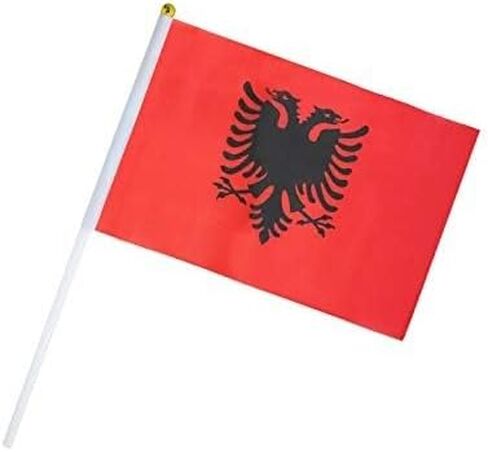 25 Pack Hand Held Small Mini Flag Albania Albanian Flag Stick Flag Round Top National Country Flags,Party Decorations Supplies For Parades,World Cup,Festival Events,International Festival in Saudi Arabia