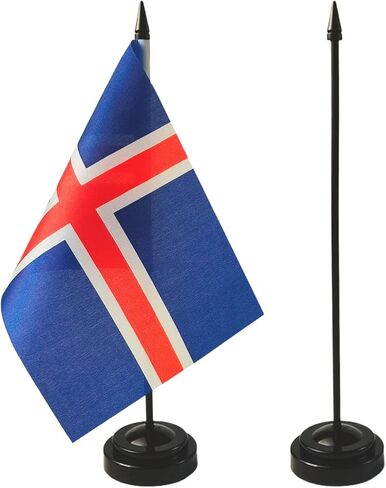 1 American and 1 Icelander 8"x5" Miniature Desk & Table Flag, Includes 2 Flag Stands & 2 Small Mini Stick Flags, USA American & Iceland Flag,Iceland Flags ,Iceland Room Flag, Friendship Flags of the World in Saudi Arabia