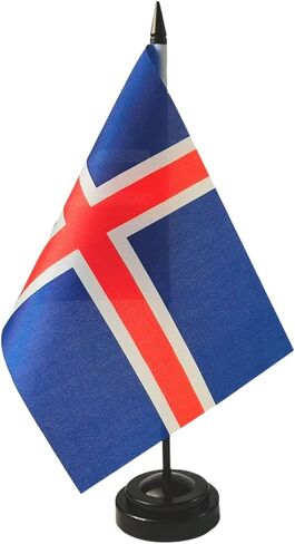 1 American and 1 Icelander 8"x5" Miniature Desk & Table Flag, Includes 2 Flag Stands & 2 Small Mini Stick Flags, USA American & Iceland Flag,Iceland Flags ,Iceland Room Flag, Friendship Flags of the World in Saudi Arabia