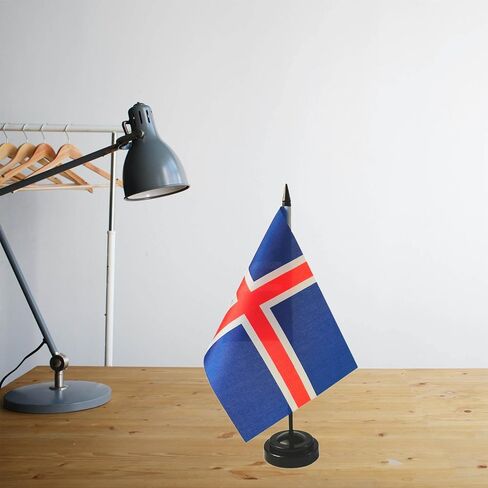 1 American and 1 Icelander 8"x5" Miniature Desk & Table Flag, Includes 2 Flag Stands & 2 Small Mini Stick Flags, USA American & Iceland Flag,Iceland Flags ,Iceland Room Flag, Friendship Flags of the World in Saudi Arabia