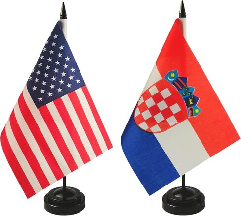 1 American and 1 Icelander 8"x5" Miniature Desk & Table Flag, Includes 2 Flag Stands & 2 Small Mini Stick Flags, USA American & Iceland Flag,Iceland Flags ,Iceland Room Flag, Friendship Flags of the World in Saudi Arabia