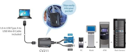 ATEN CV211 Laptop USB KVM Console Crash Cart Adapter - Built-in VGA and USB Keyboard and Mouse Cables - TAA Compliant - Supports Windows, Linux, and Mac laptops in Saudi Arabia