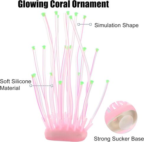 VOCOSTE Aquarium Simulation Coral Sea Urchins, Silicone Fluorescent Coral Glow Ornaments Fish Tank Landscape Decoration, Pink in Saudi Arabia