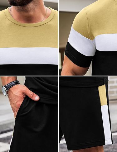 Babioboa Men's Short Sleeve Colorblock T Shirt & Shorts Sweatsuit Set Summer 2 Piece Outfits Casual Athletic Sports Tracksuit in Saudi Arabia