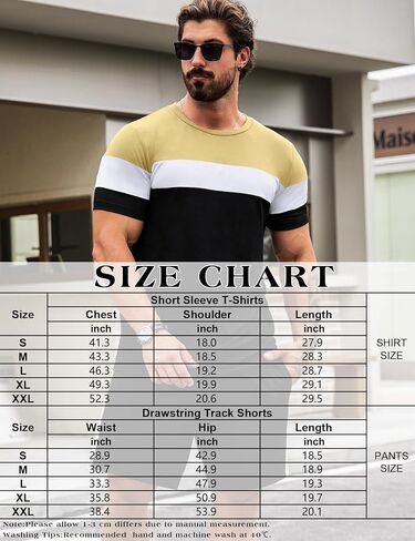 Babioboa Men's Short Sleeve Colorblock T Shirt & Shorts Sweatsuit Set Summer 2 Piece Outfits Casual Athletic Sports Tracksuit in Saudi Arabia