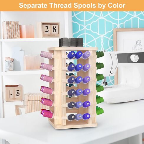 YBING 360° Rotating Thread Holder Wooden 72 Spools Thread Rack Embroidery Thread Organizer for Spools of Thread Wood Sewing Spool Holder for Quilting in Kuwait