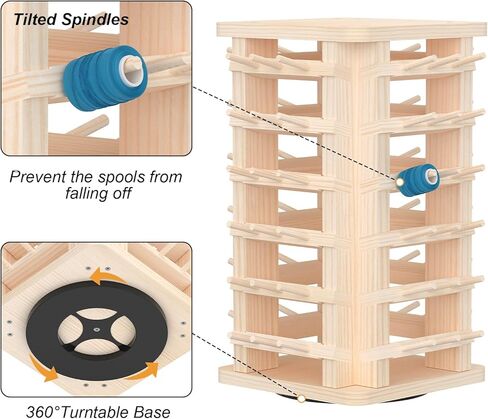 YBING 360° Rotating Thread Holder Wooden 72 Spools Thread Rack Embroidery Thread Organizer for Spools of Thread Wood Sewing Spool Holder for Quilting in Kuwait