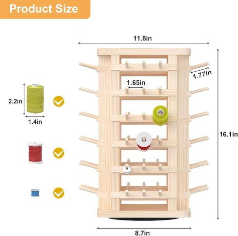 YBING 360° Rotating Thread Holder Wooden 72 Spools Thread Rack Embroidery Thread Organizer for Spools of Thread Wood Sewing Spool Holder for Quilting in Kuwait