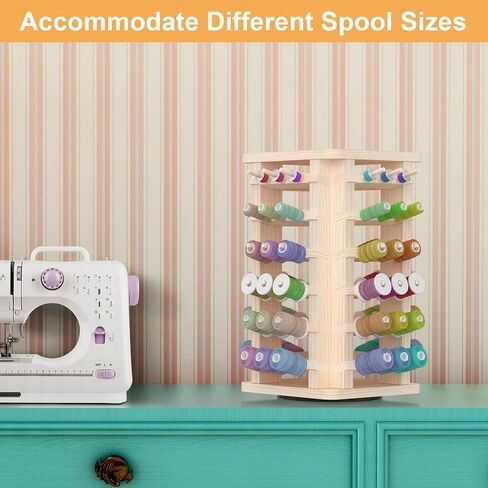 YBING 360° Rotating Thread Holder Wooden 72 Spools Thread Rack Embroidery Thread Organizer for Spools of Thread Wood Sewing Spool Holder for Quilting in Kuwait