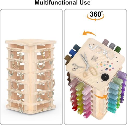 YBING 360° Rotating Thread Holder Wooden 72 Spools Thread Rack Embroidery Thread Organizer for Spools of Thread Wood Sewing Spool Holder for Quilting in Kuwait
