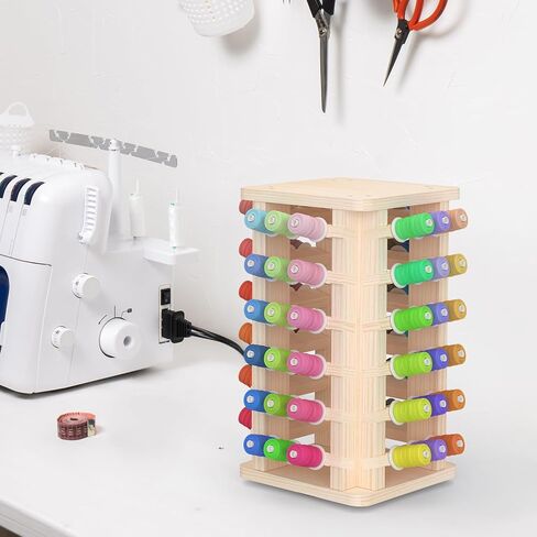 YBING 360° Rotating Thread Holder Wooden 72 Spools Thread Rack Embroidery Thread Organizer for Spools of Thread Wood Sewing Spool Holder for Quilting in Kuwait