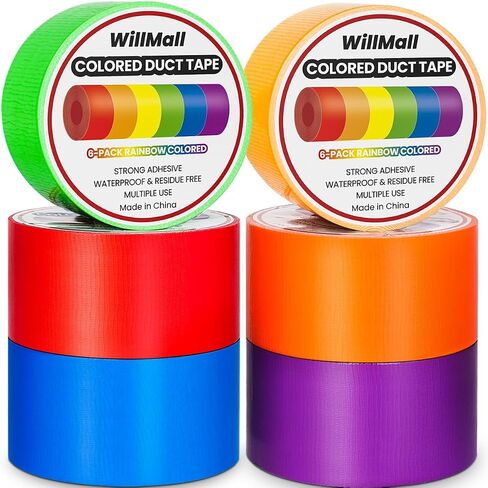 Colored Duct Tape Heavy Duty: Rainbow Bright 2 Inch Wide x 60ft Variety Pack Furniture Repair Decorative Duct Tape Bulk - Great for Arts Crafts DIY Packaging Indoor Outdoor (2in x 10 Yards) in Saudi Arabia