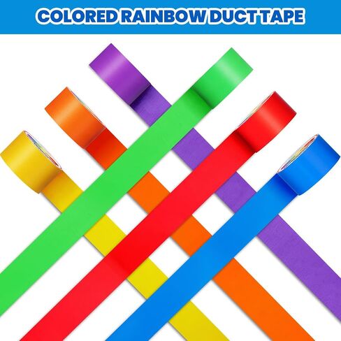 Colored Duct Tape Heavy Duty: Rainbow Bright 2 Inch Wide x 60ft Variety Pack Furniture Repair Decorative Duct Tape Bulk - Great for Arts Crafts DIY Packaging Indoor Outdoor (2in x 10 Yards) in Saudi Arabia