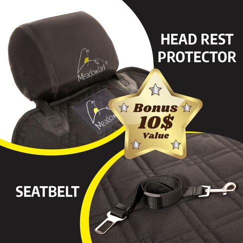 Meadowlark Dog Car Seat Cover Front Seat Cover Waterproof Scratch Proof Car Seat Covers for Dogs Car Seat Protector for Dogs for Trucks Cars & SUVs w/Free Seat Belt & Headrest Cover – 45 x 21 in Black in Saudi Arabia