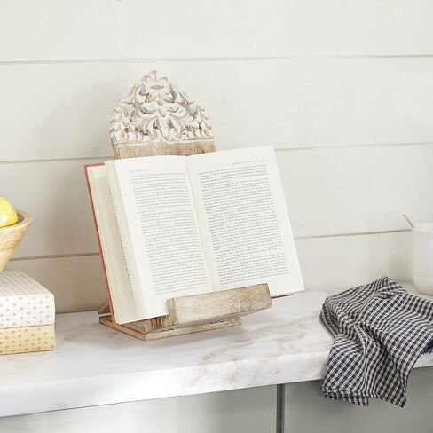 Deco 79 Wood Handmade Intricately Carved Tabletop Display Easel with Foldable Stand, 7" x 8" x 15", White in Saudi Arabia
