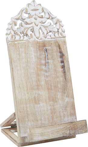 Deco 79 Wood Handmade Intricately Carved Tabletop Display Easel with Foldable Stand, 7" x 8" x 15", White in Saudi Arabia